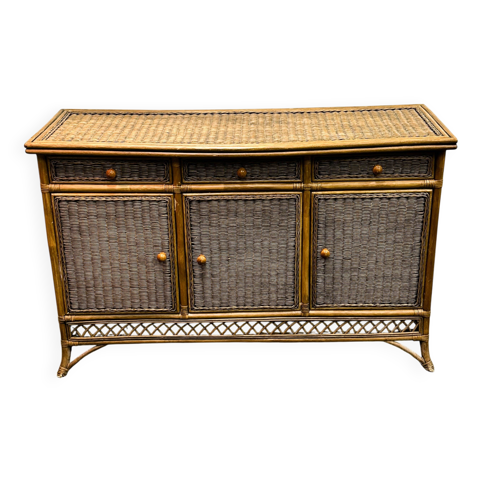 Italian Vintage Rattan And Bamboo Commode - Sideboard, Italy. 1970s.