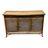 Italian Vintage Rattan And Bamboo Commode - Sideboard, Italy. 1970s.