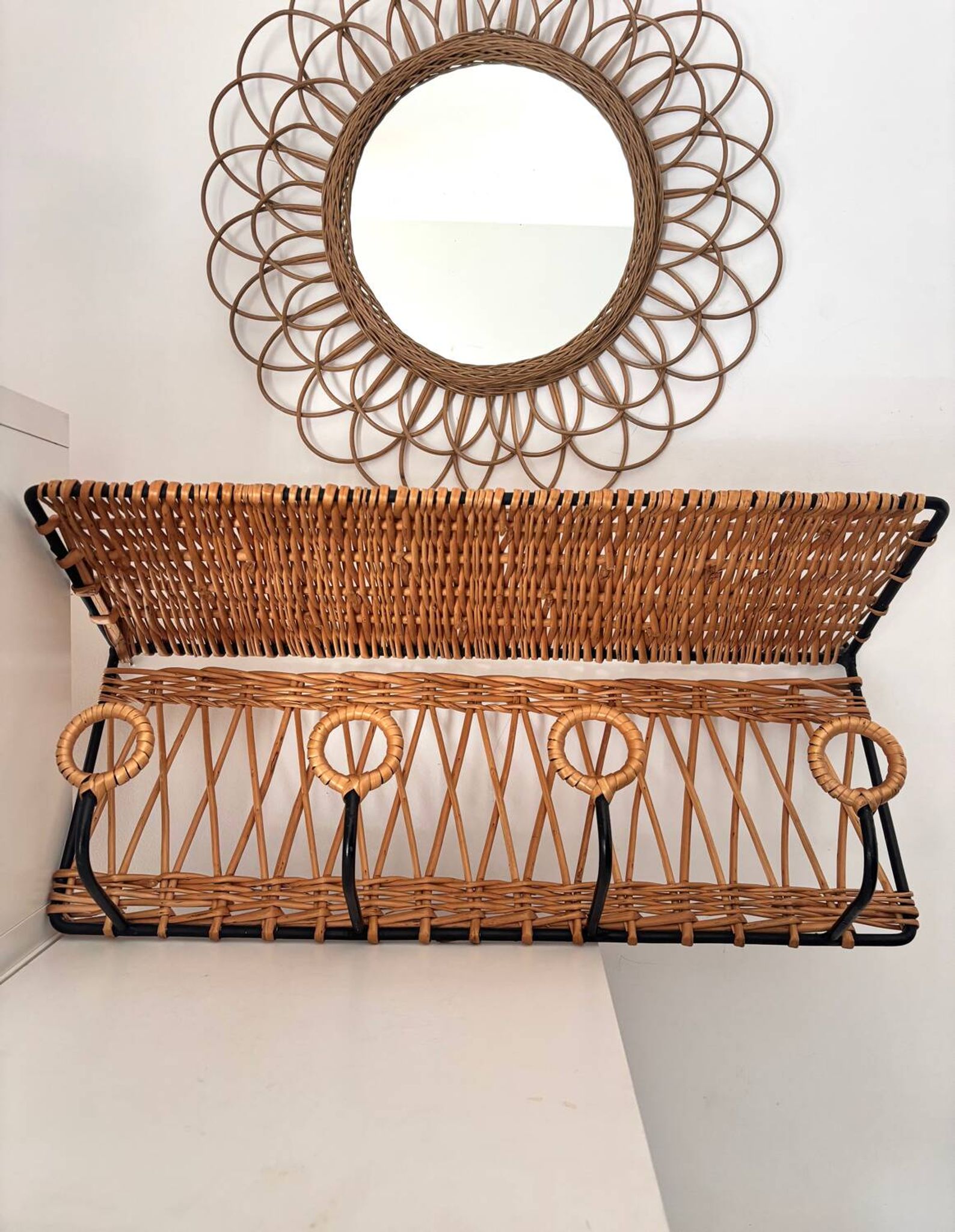 Porte manteau en fer et rotin Jacques Adnet 60s