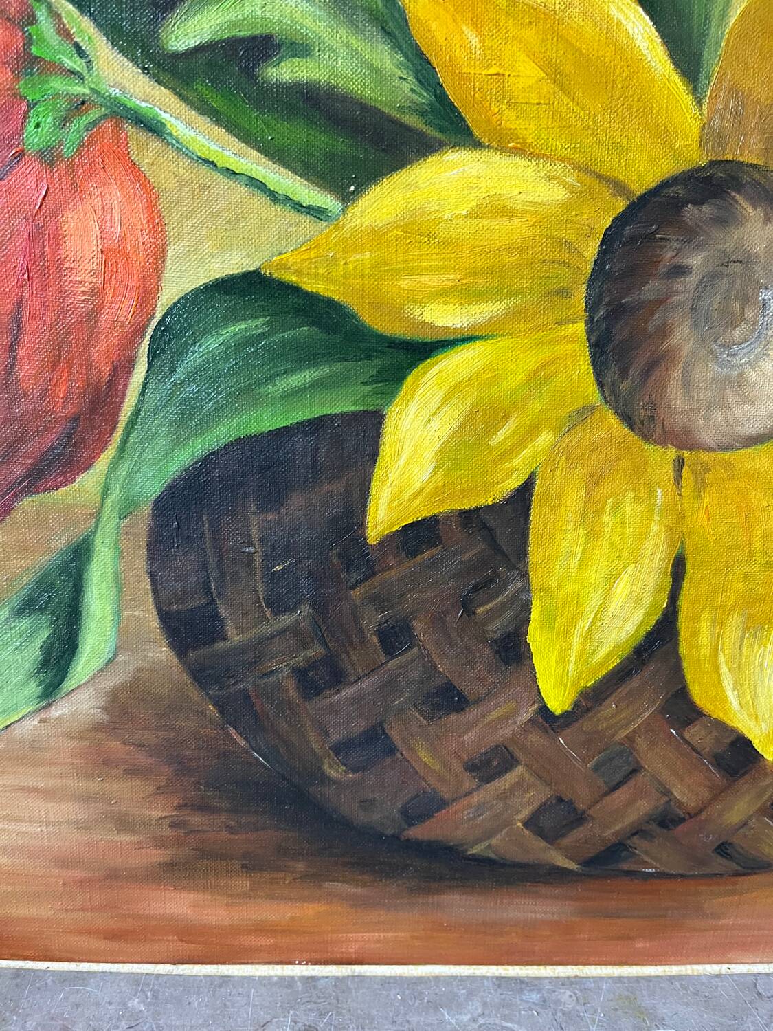 Large Table Bouquet of Flowers, Oil on Canvas, Signed Francine Dubo