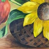 Large Table Bouquet of Flowers, Oil on Canvas, Signed Francine Dubo