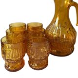 Vintage amber glass glasses and carafe set
