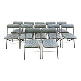 Suite de 12 chaises pliantes – Époque 1960 – Métal tubulaire chromé