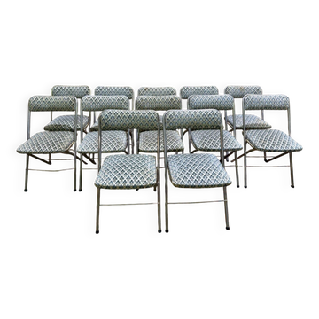 Set of 12 folding chairs – 1960s – Chrome tubular metal