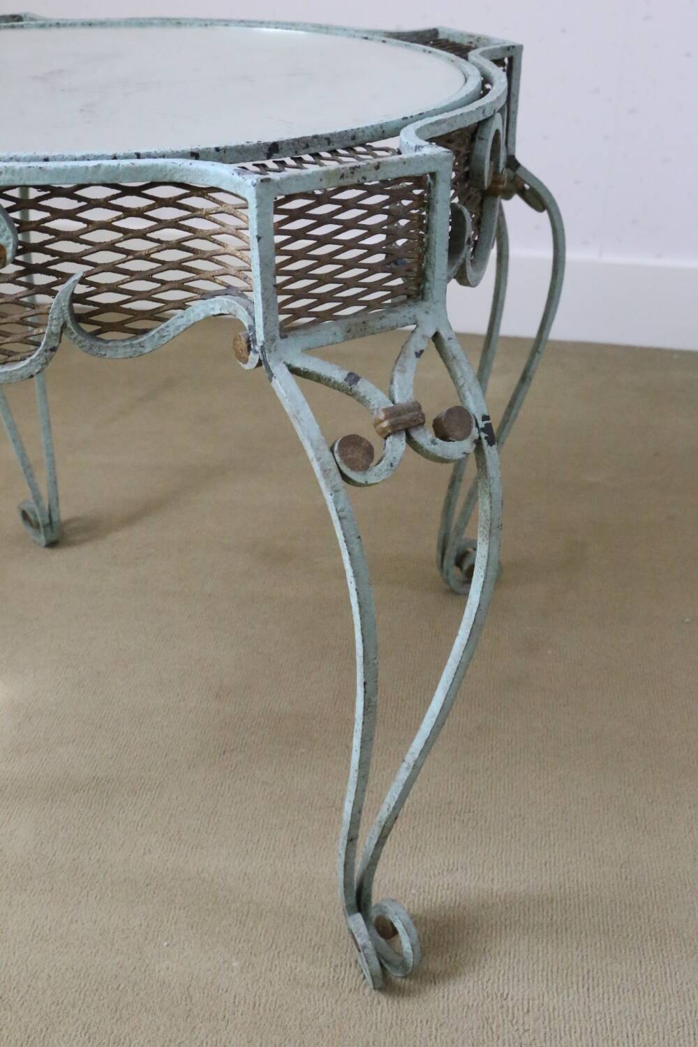 Wrought iron pedestal table mirror top 1930