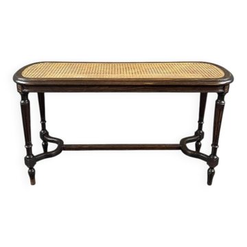Banquette ancienne en bois, assise cannée, style Louis XVI, XXe Siècle