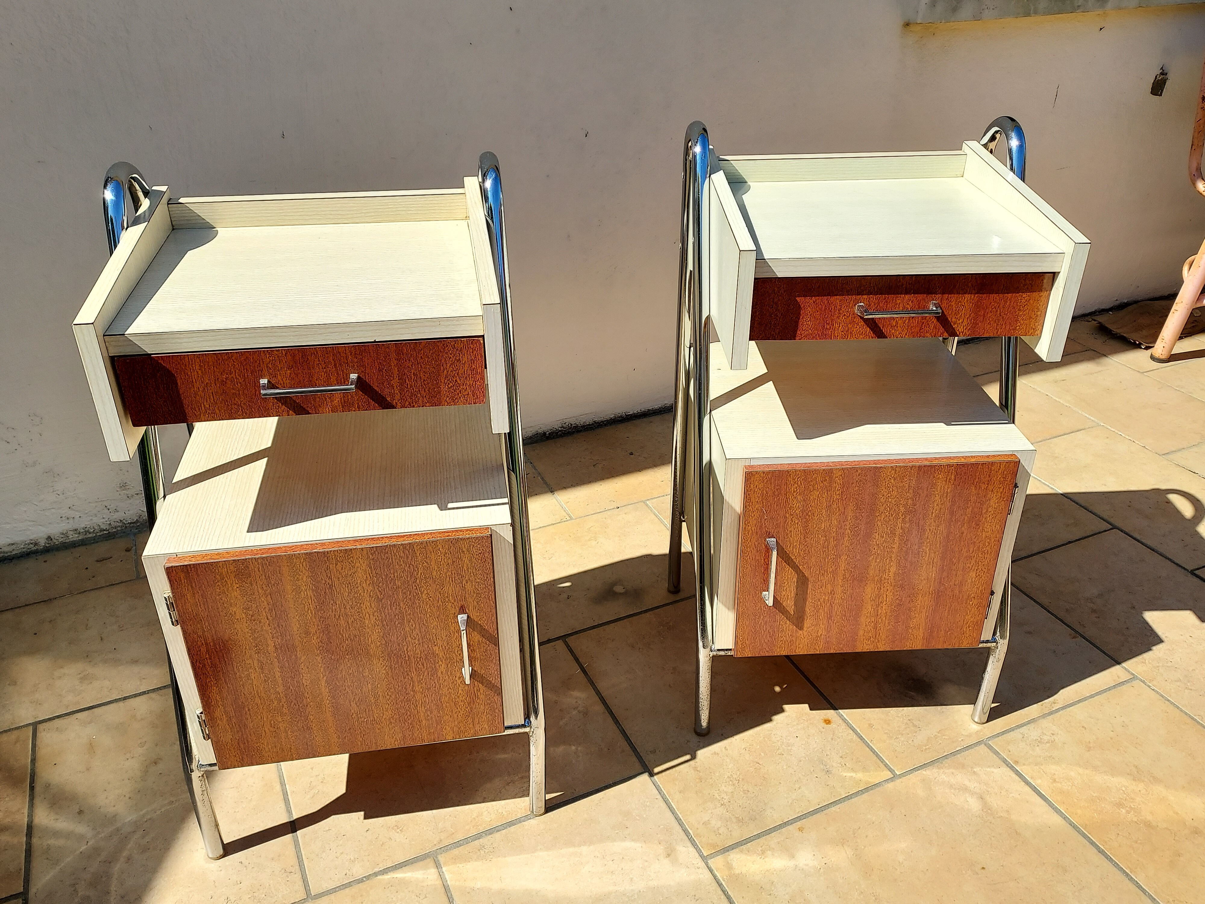 Pair of chrome boarding bedsides