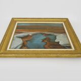 Abstract oil on canvas signed in its gilded wooden frame. 60s 70s
