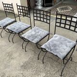 Set of 4 wrought iron chairs with seat cushions