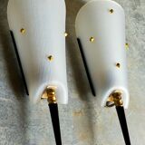 Pair of vintage plexi and bakelite 50s wall lamps
