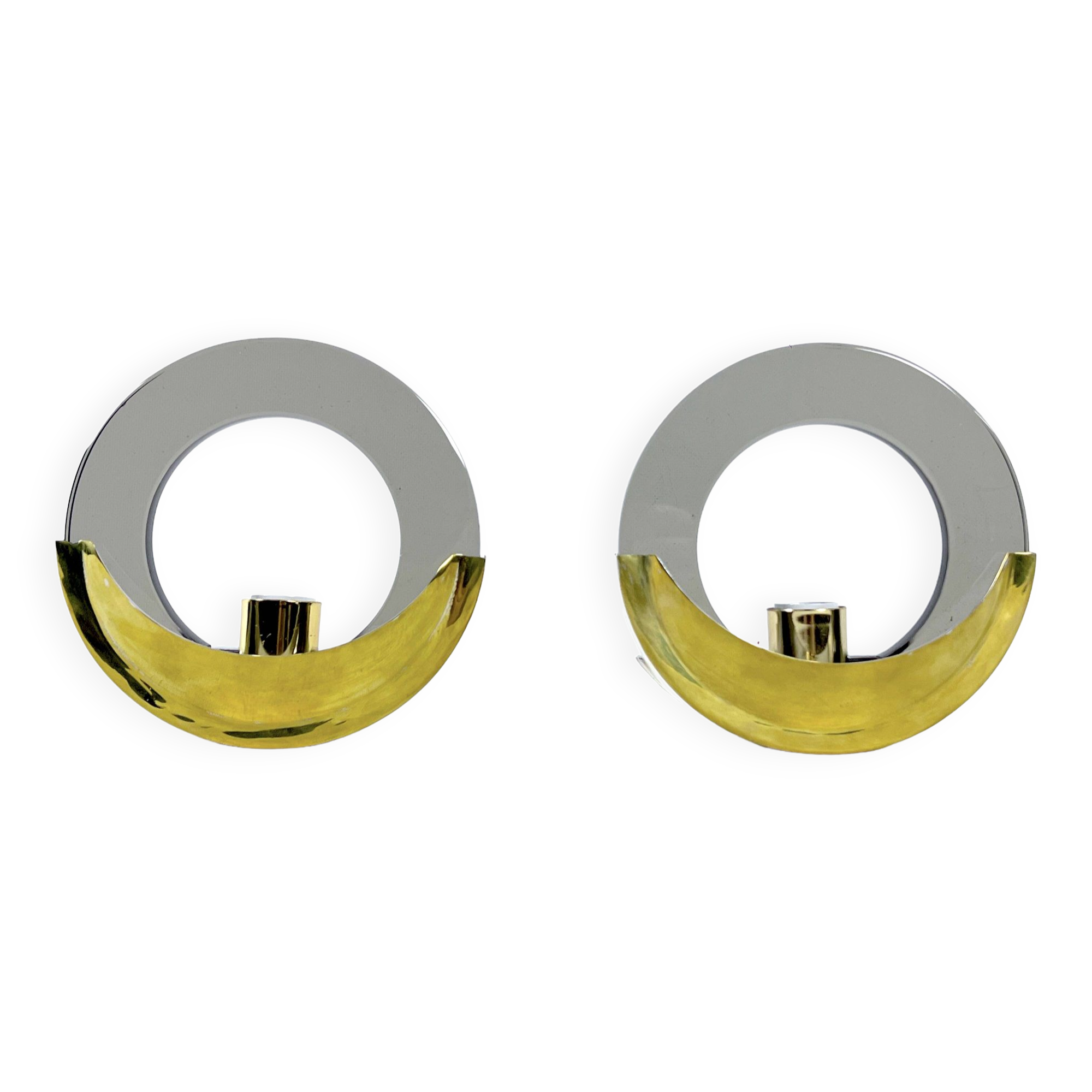 Mid-Century Modern pair of brass and thick smoked glass sconces. Italy 1970s