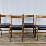 Ensemble de quatre chaises en hêtre et cuir