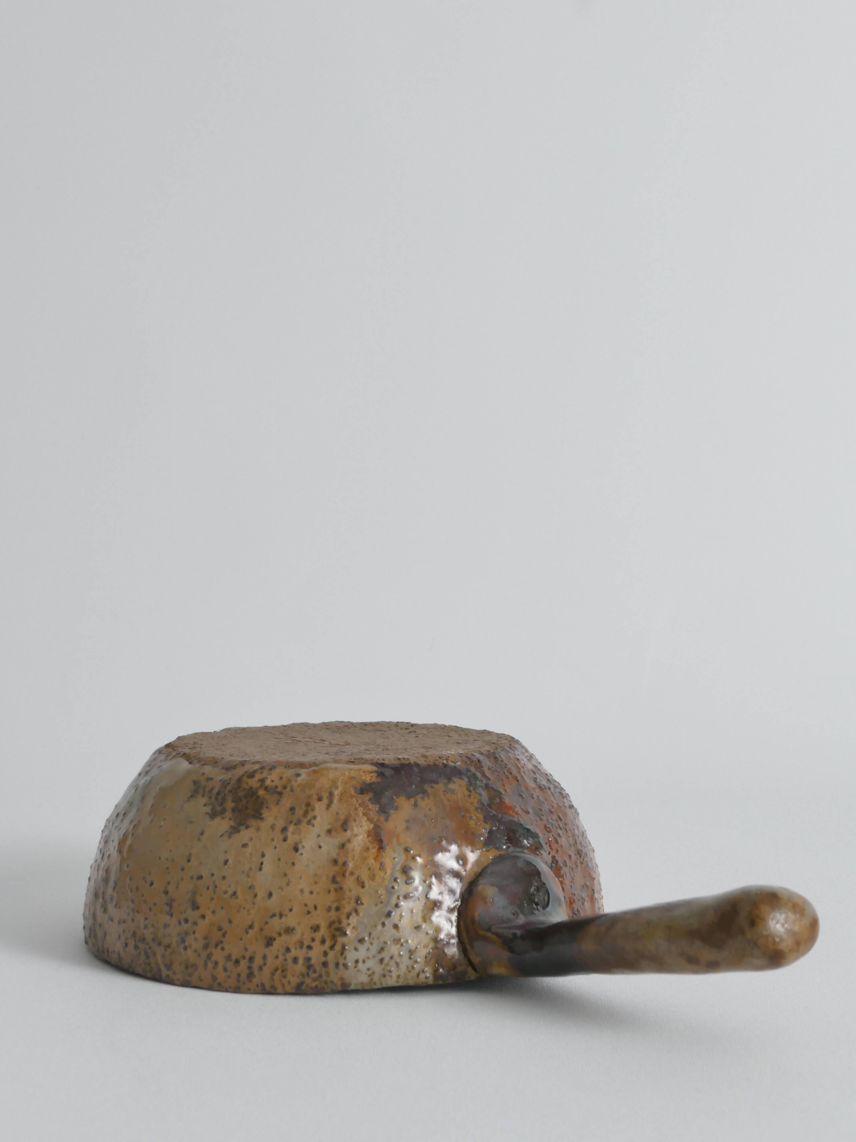 Textured Stoneware Bowl with Sculptural Handle, Handmade Studio Ceramic