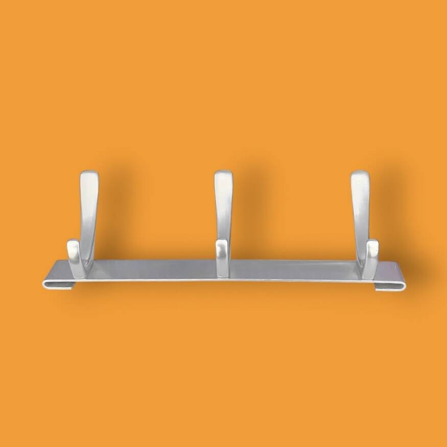 Vintage aluminum wall coat rack with three hooks - good condition