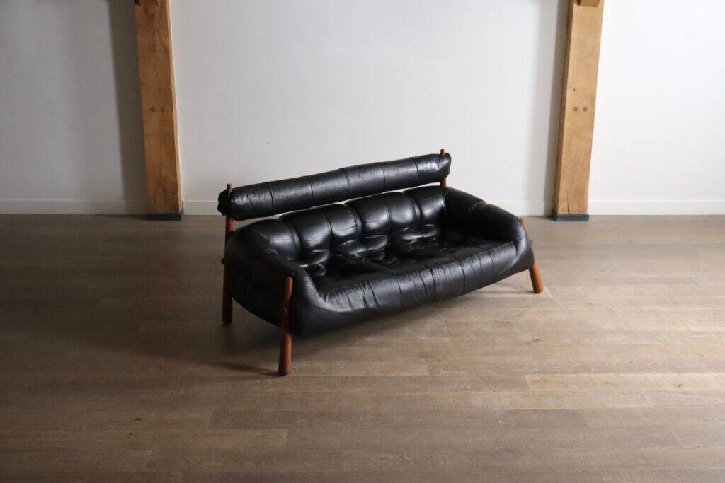 Percival Lafer MP-81 three seater sofa in black leather, Brazil 1970s