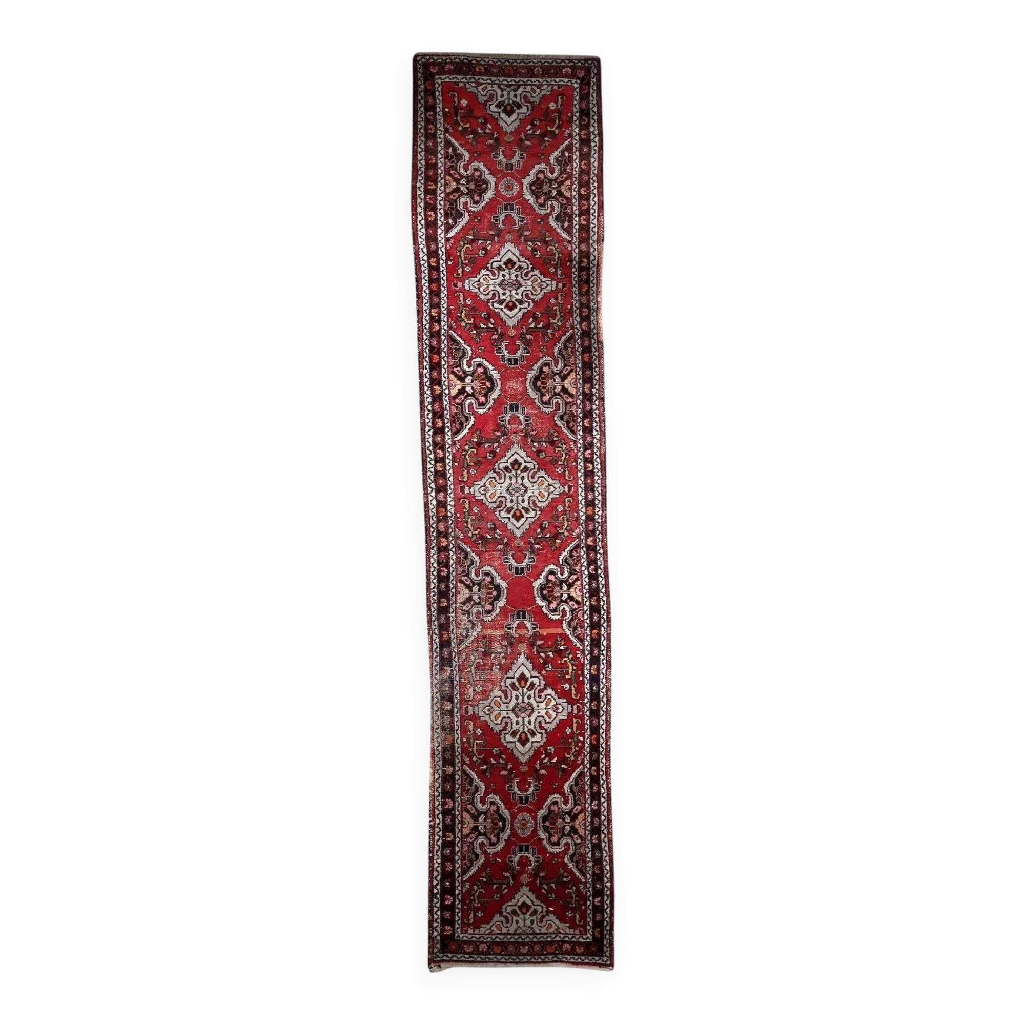 Handmade antique Persian Malayer runner rug 77cm x 382cm, 1920s