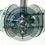 Large Space Age Pendant Lamp VECA in Chrome Metal and Glass, 1970s