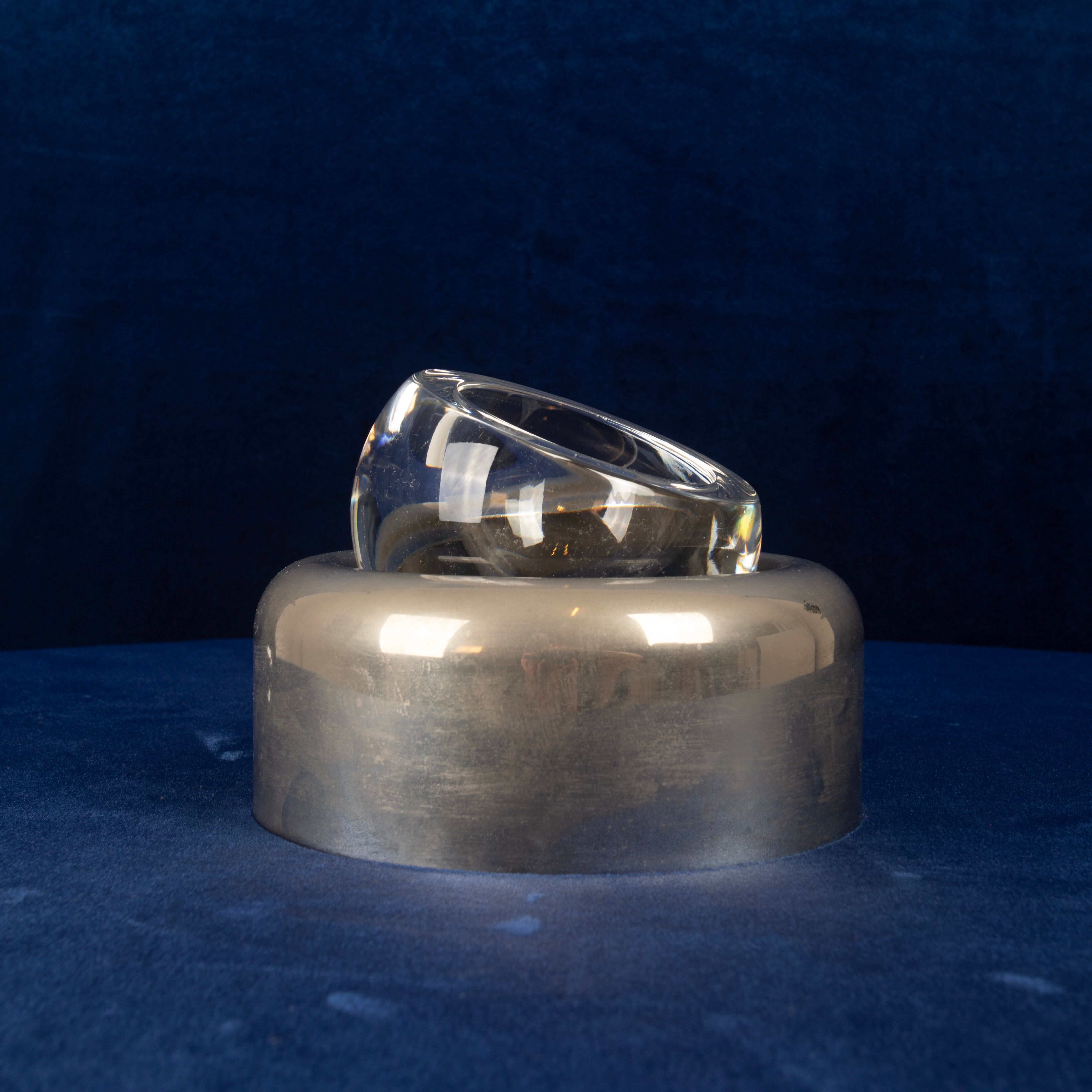 Joe Colombo Biglia Crystal and Metal Ashtray for Arnolfo di Cambio Italy 1970