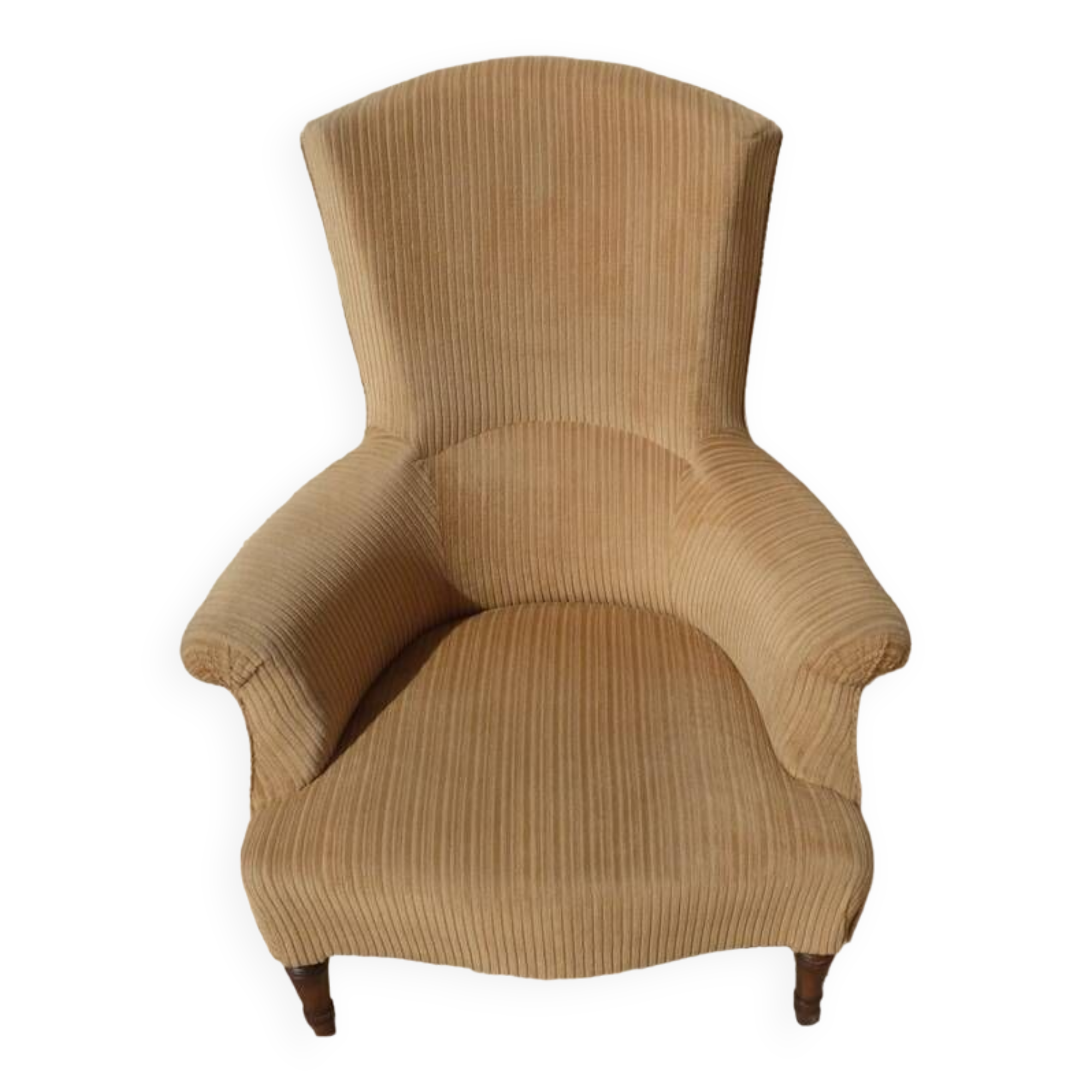 Old bergère upholstered in beige velvet – Firm back and seat