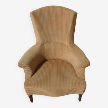 Old bergère upholstered in beige velvet – Firm back and seat
