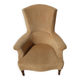 Old bergère upholstered in beige velvet – Firm back and seat