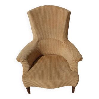 Old bergère upholstered in beige velvet – Firm back and seat