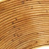 Round mid century modern mirror with wicker frame 100cm