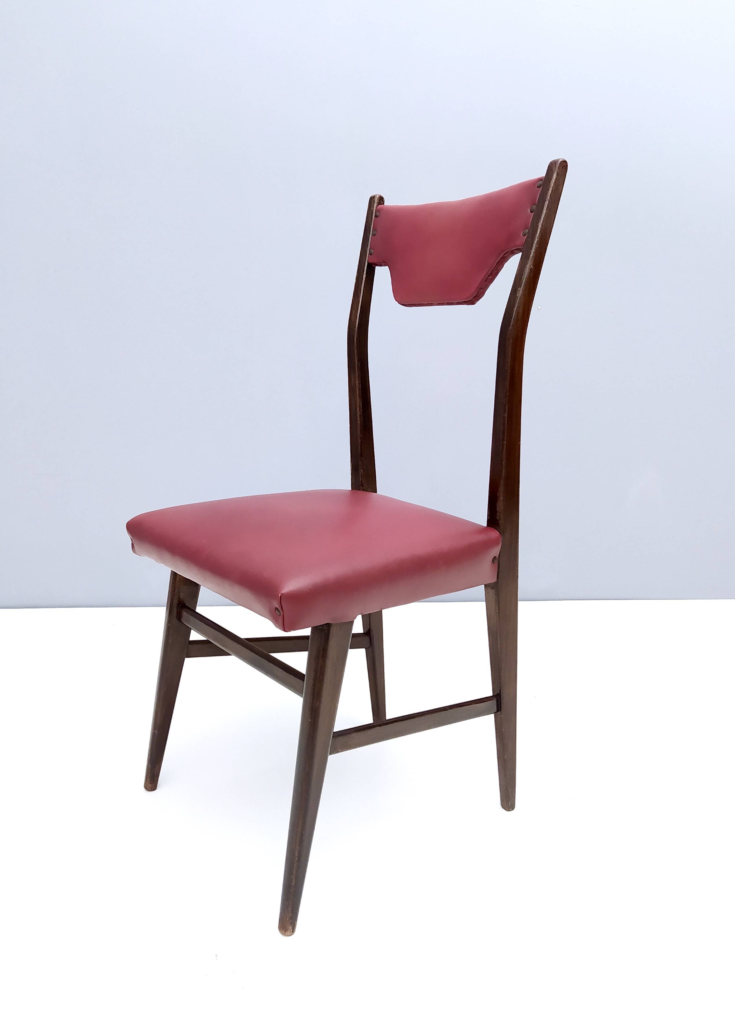 Set of Four Vintage Ebonized Beech and Crimson Skai Dining Chairs, Italy