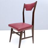 Set of Four Vintage Ebonized Beech and Crimson Skai Dining Chairs, Italy