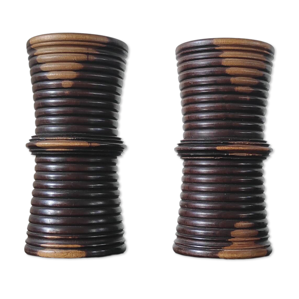 bougeoirs, soliflores brutalistes en bois