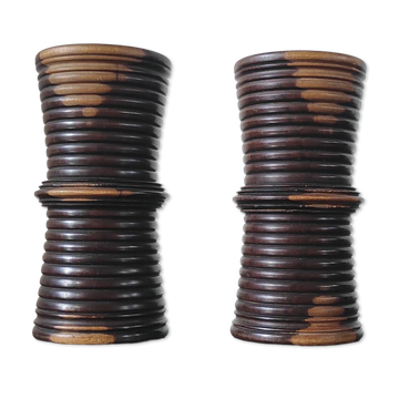candle holders, brutalist wooden soliflores
