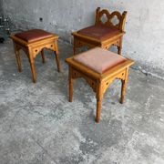 Set of 3 rustic neo-Gothic stools, 1970s