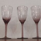 3 purple crystal flutes with finely engraved patterns year 70
