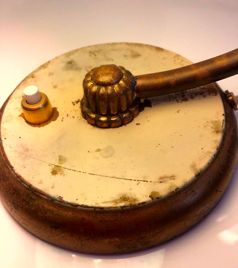 Brass table lamp, 30s-40s, clichy glass globe