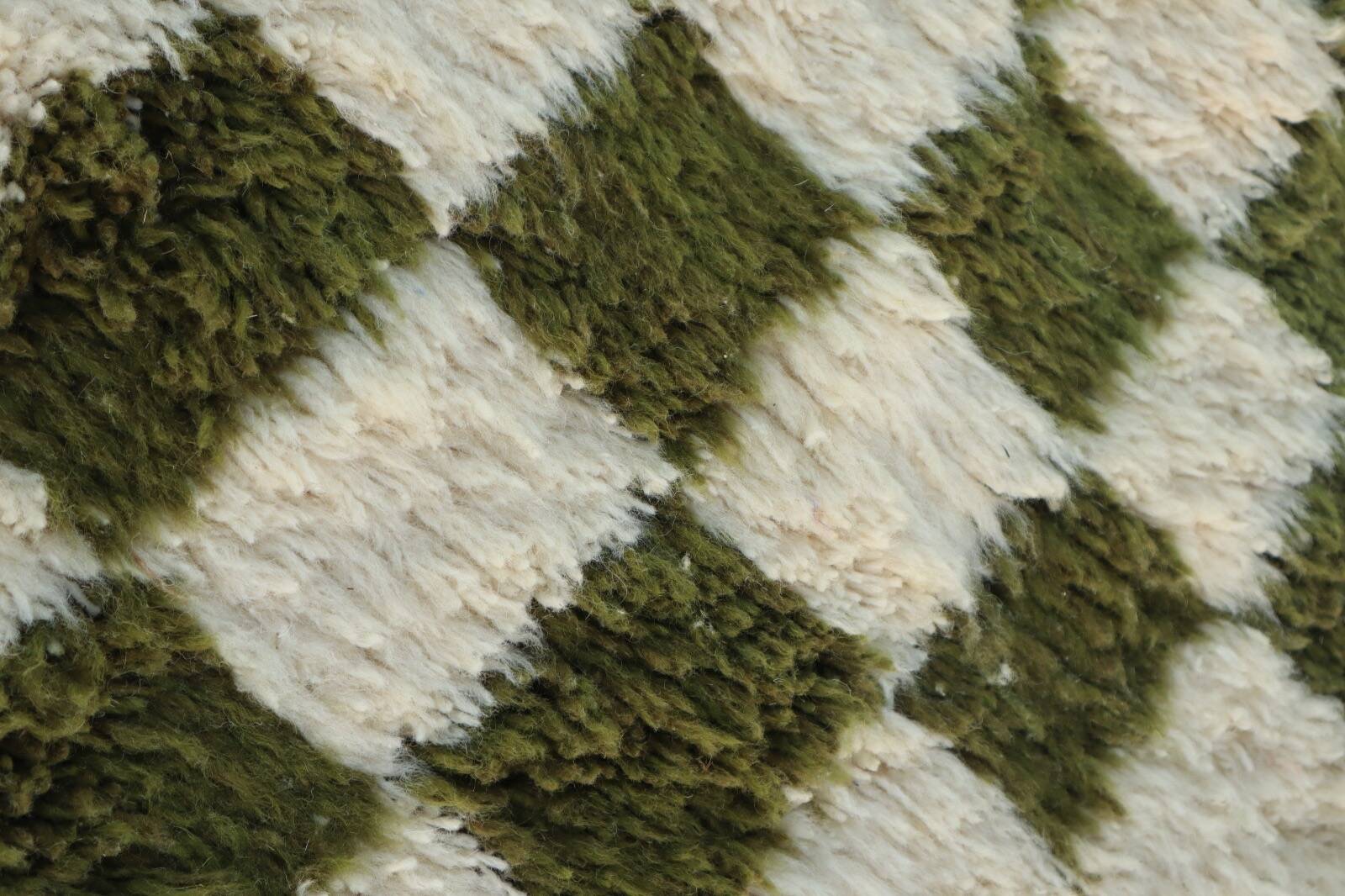 Beni Ouarain rug in Khaki Green and Cream Checkerboard, Handmade, 250x150cm