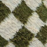 Beni Ouarain rug in Khaki Green and Cream Checkerboard, Handmade, 250x150cm