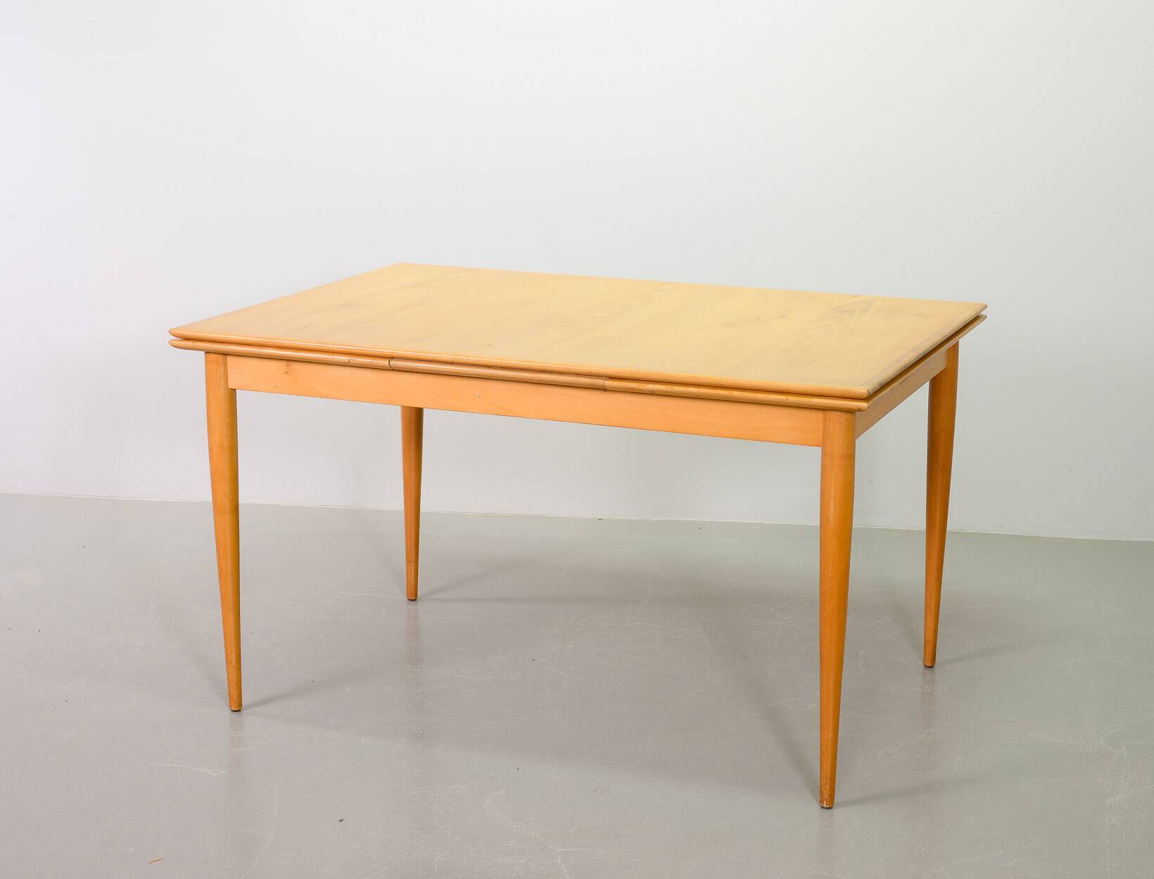 Large Extendable Solid Beech Wooden Dining Table Arno Lambrecht style 1950s
