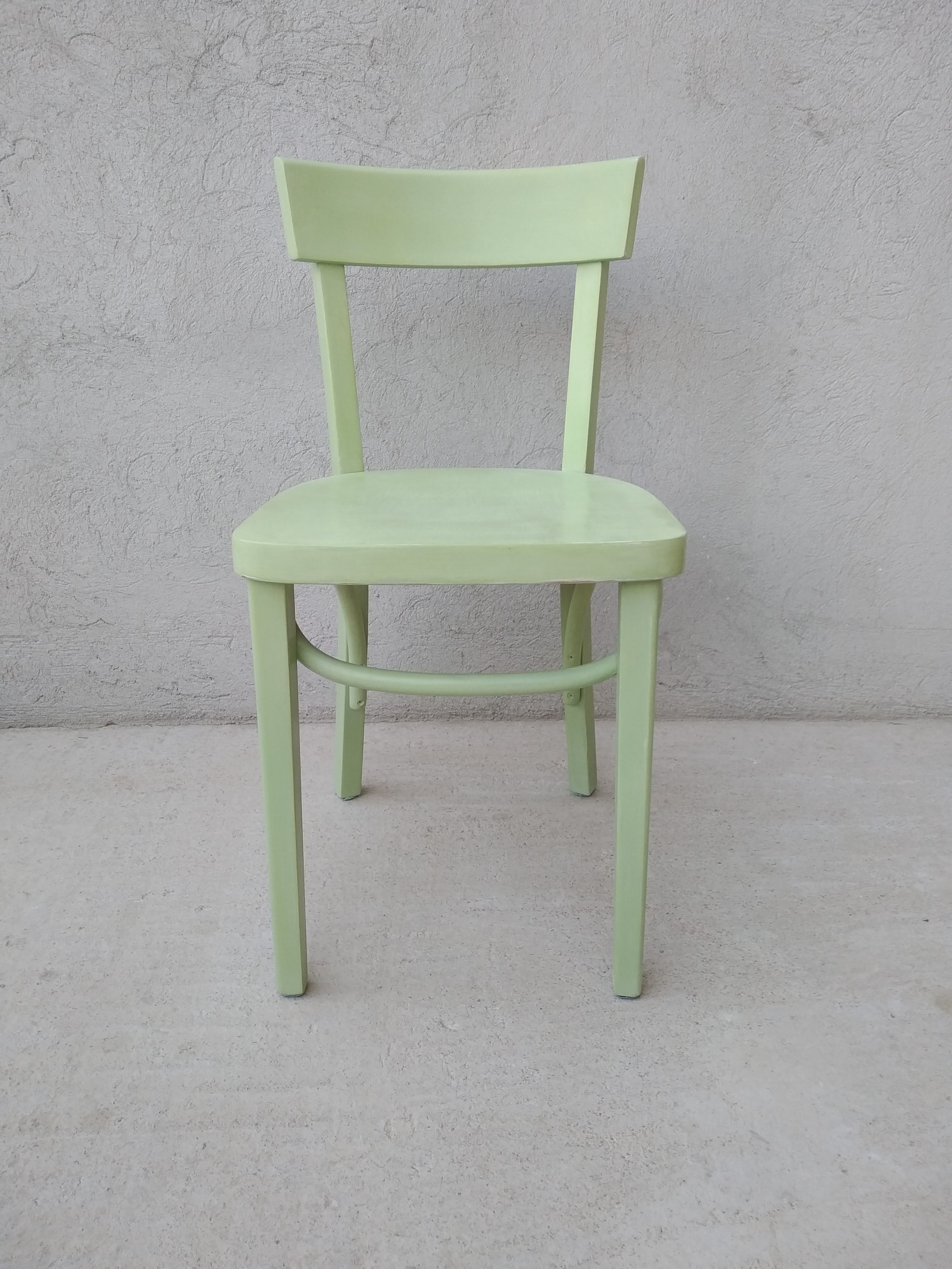 Old bistro chair green curved wood
