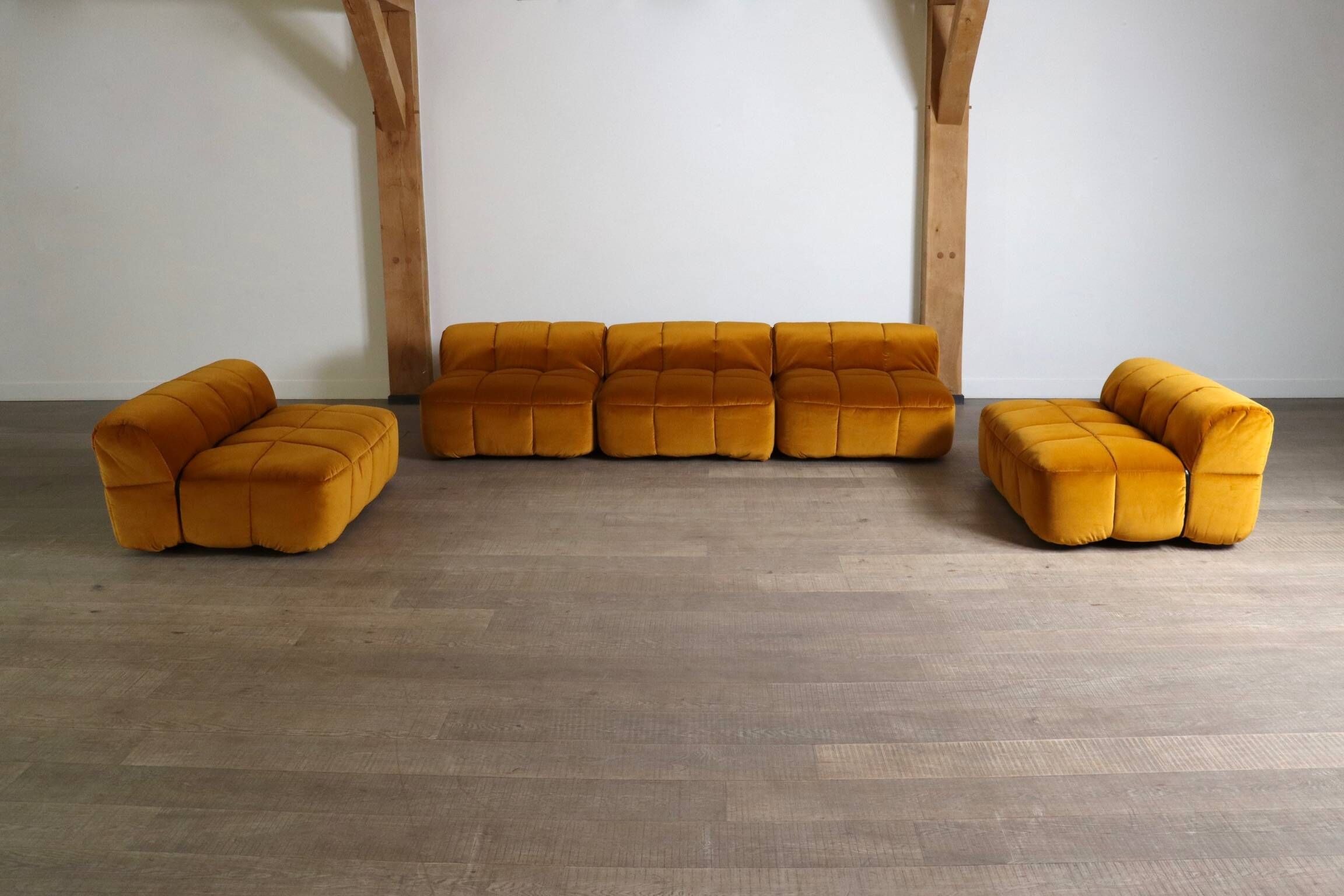 Cini Boeri for Arflex Modular Strips Sofa in Ocre velvet, Italy 1968