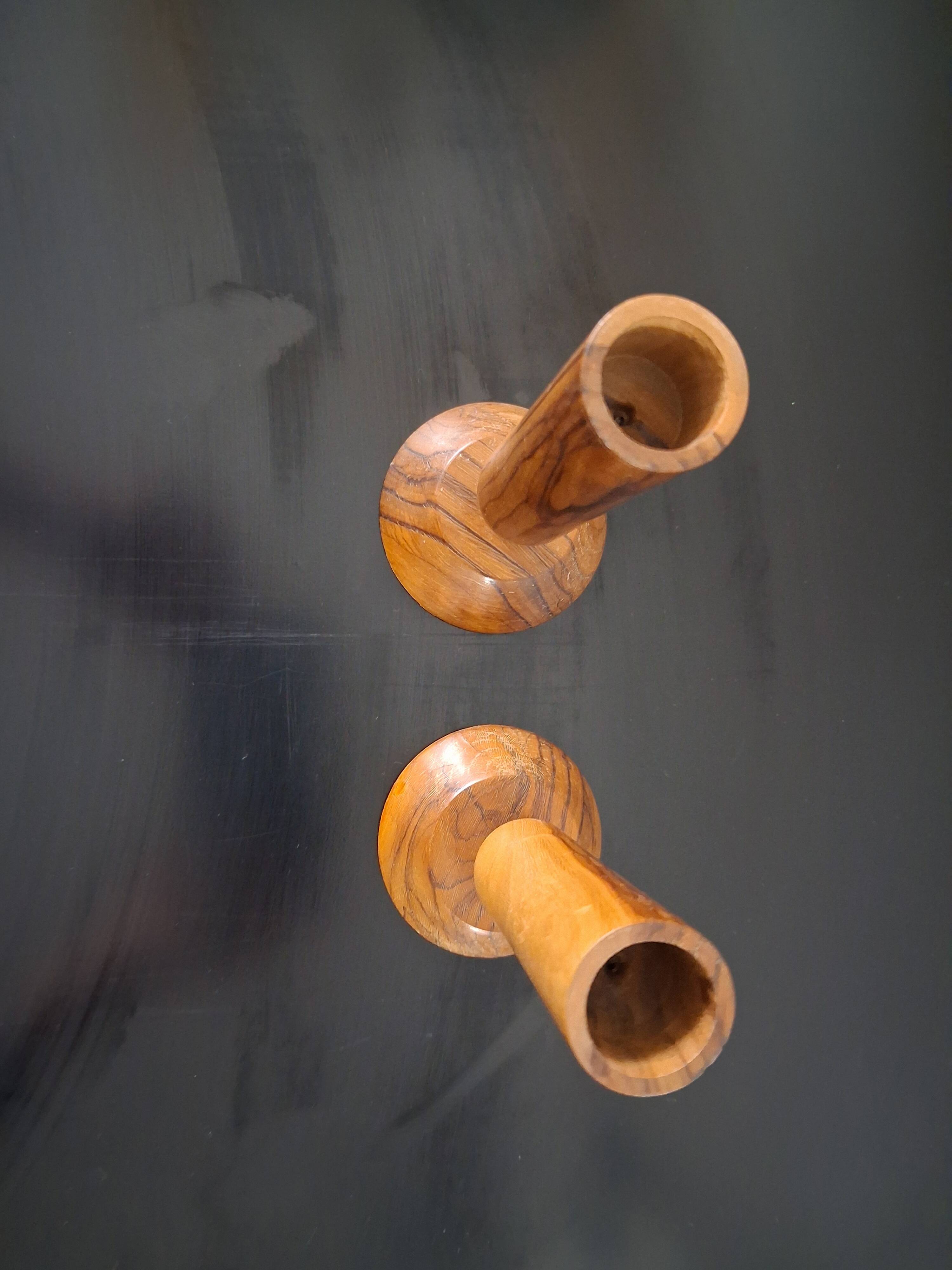 Pair of olive wood candlesticks Maison Ma Yafith