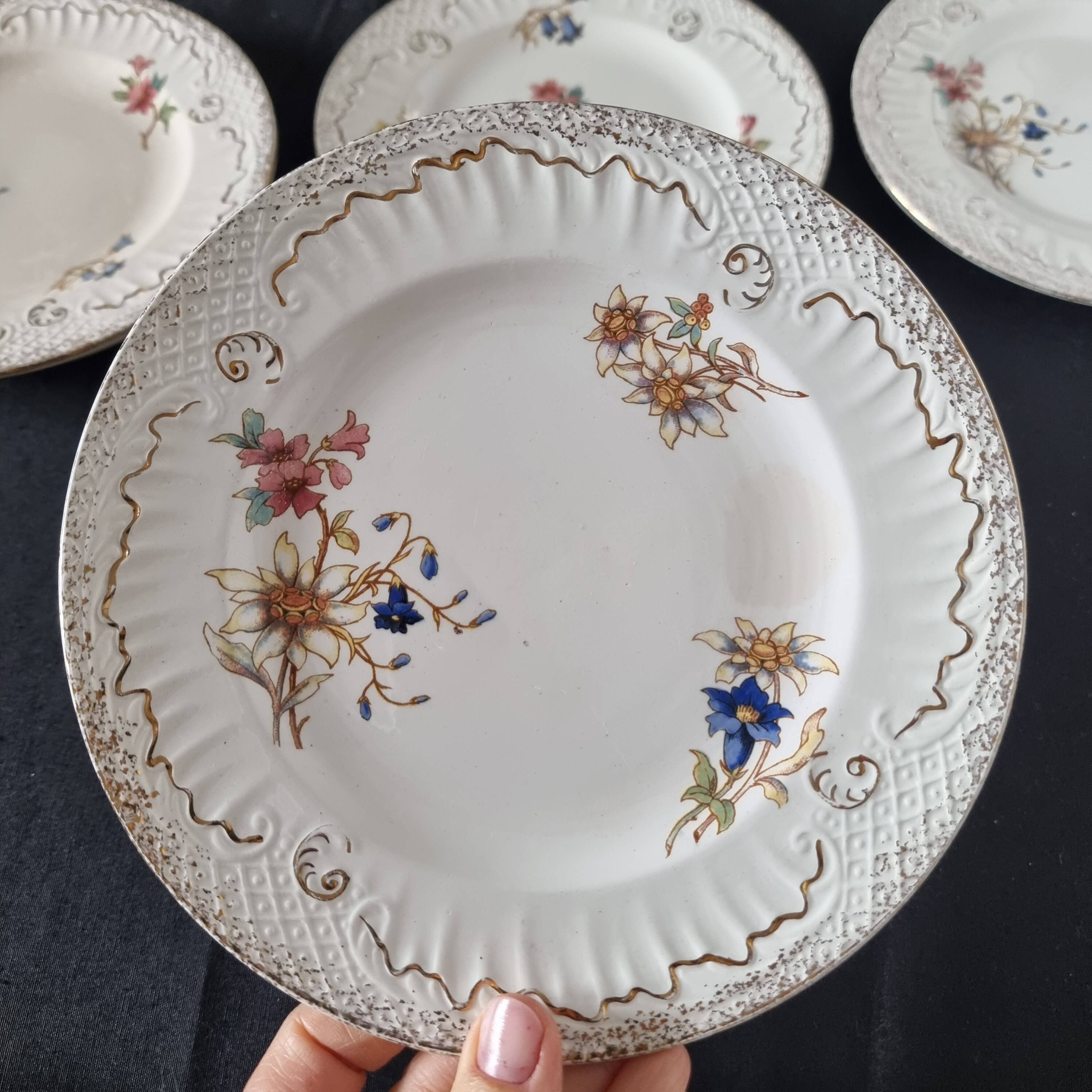 Lot de 9 assiettes anciennes en porcelaine de Sarreguemines, XIXe siècle, s