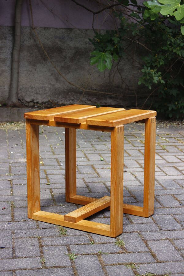 Tabouret bois massif vintage design moderniste 1970s