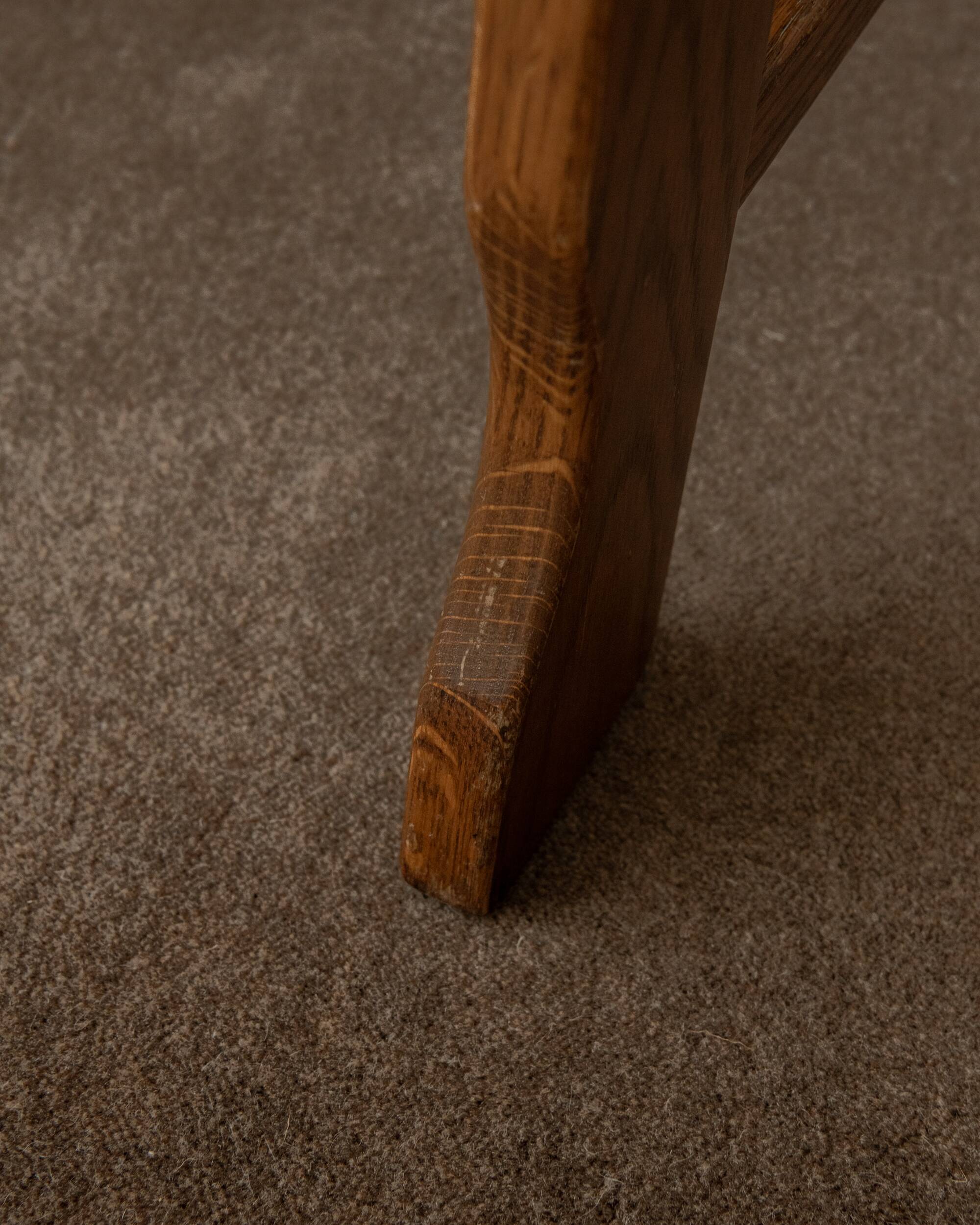 Brutalist Oak Razorback Dining Chairs with Green Velvet, 1970s, Set of 4