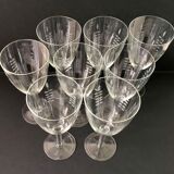Set of 8 crystal wine glasses engraved 1960