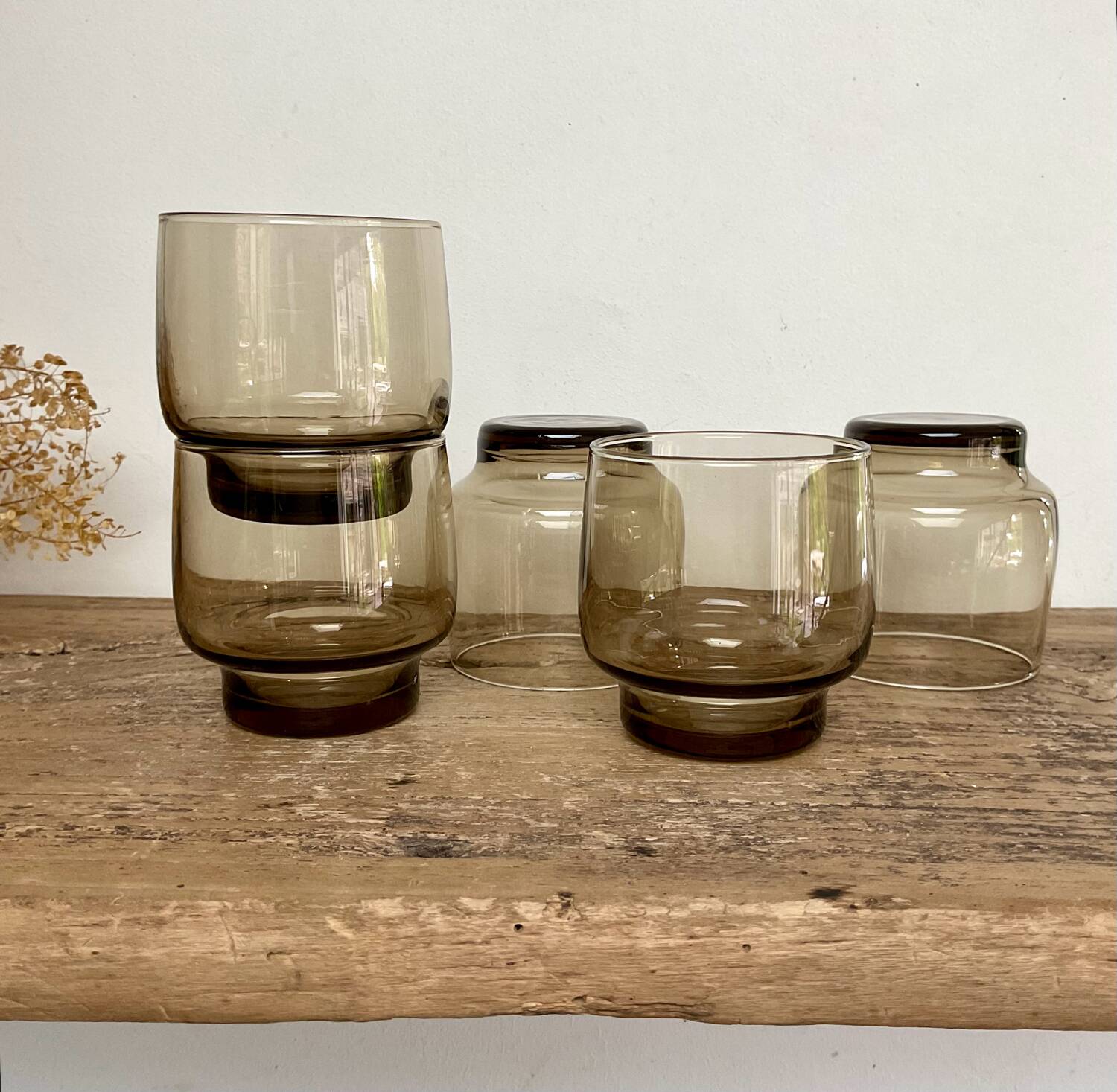 6 verres Luminarc vintage en verre fumé