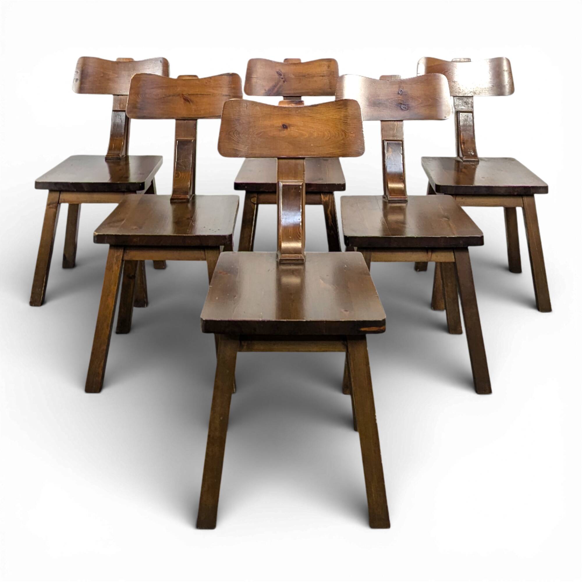 6 brutalist chairs in solid elm