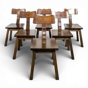 6 brutalist chairs in solid elm