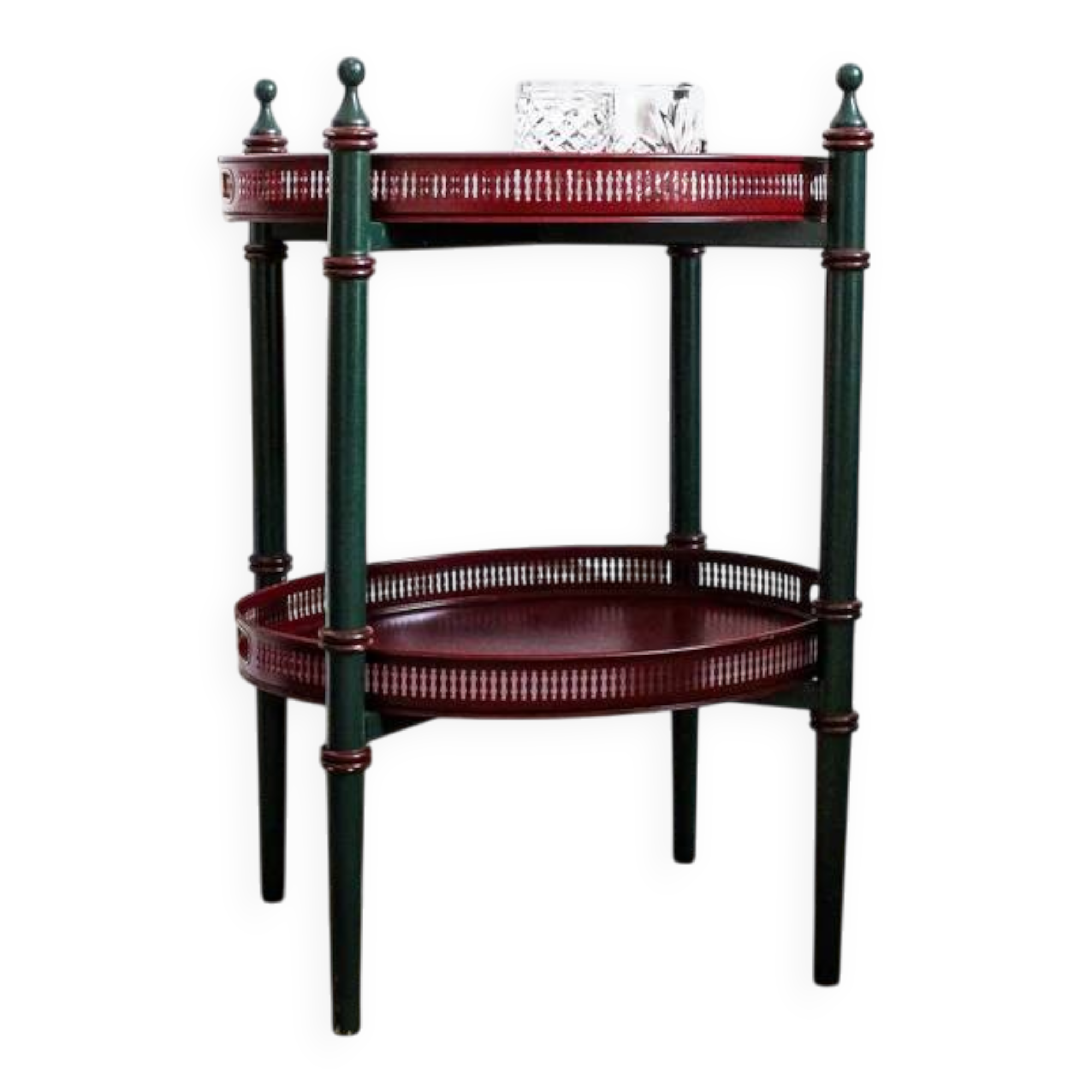 Wooden serving trolley with removable trays