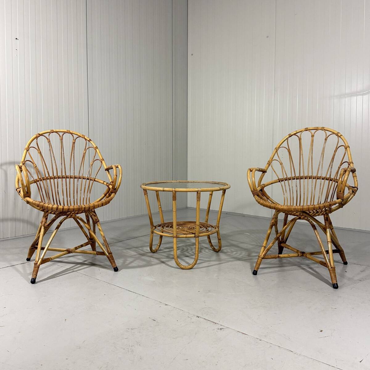 Rattan easy chairs & table Rohé Noordwolde Netherlands 1960’s