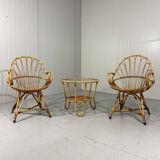 Rattan easy chairs & table Rohé Noordwolde Netherlands 1960’s